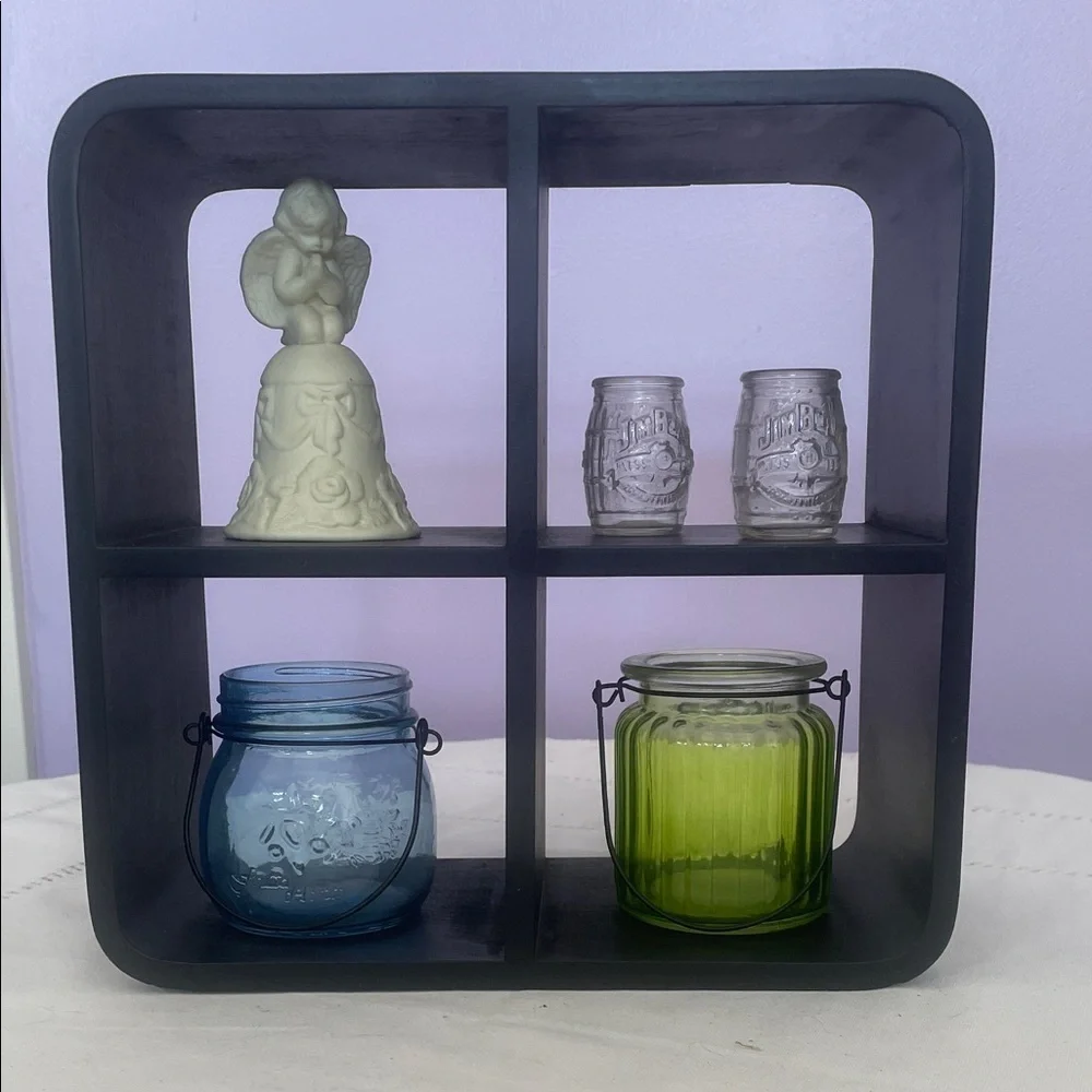 Black wood  Wall Shelf Unit- 4 sections